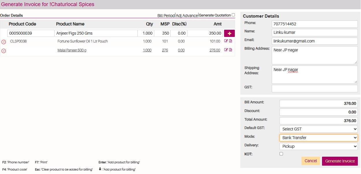 !Chaturlocal POS billing features