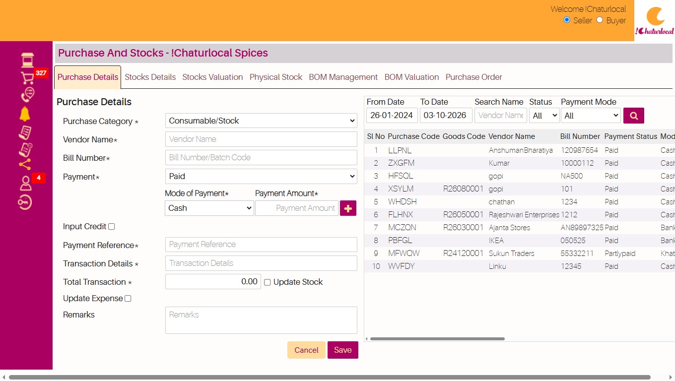 !Chaturlocal Inventory Management