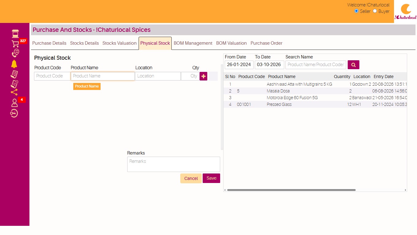 !Chaturlocal Physical Stock Management